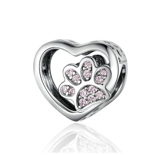 Charm a forma di zampa in argento Sterling 925 con ciondolo a forma di cane, per braccialetti Pandora (D)