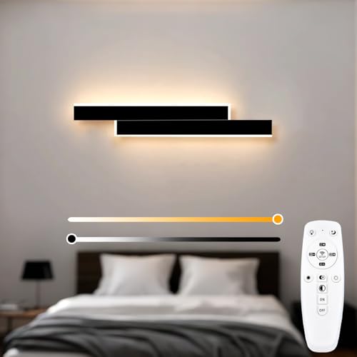 niuniaj Aplique pared interior con Control Remoto,15W 60CM lampara pared Regulable,0-1800LM 3000K-6000K Brillo10-100% Ajustable,Negro lampara led para Salón Dormitorio Escalera Pasillos Cocina