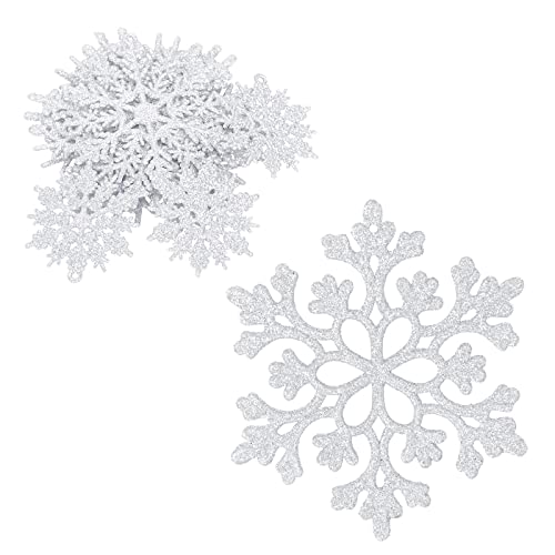 Christmas Snowflake Hanging Decorations 36 Pack 3D Plastic Glitter Snowflakes Ornaments for Christmas Tree Party Decoration Xmas Home Decor (White)