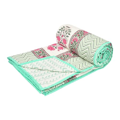 Image of BLOCKS OF INDIA 100% Cotton Dohar King Size Reversible Hand Block Printed Malmal Summer Dohar /Blanket (Color 3)
