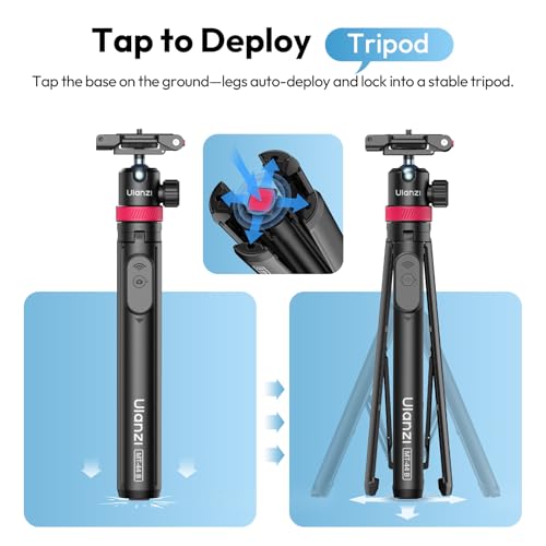 Image of ULANZI New MT-44 B Extendable Phone Tripod, Four-Leg Tripod, 59 inch Selfie Stick Vlog Stand with 2 in 1 Phone Clip, Black