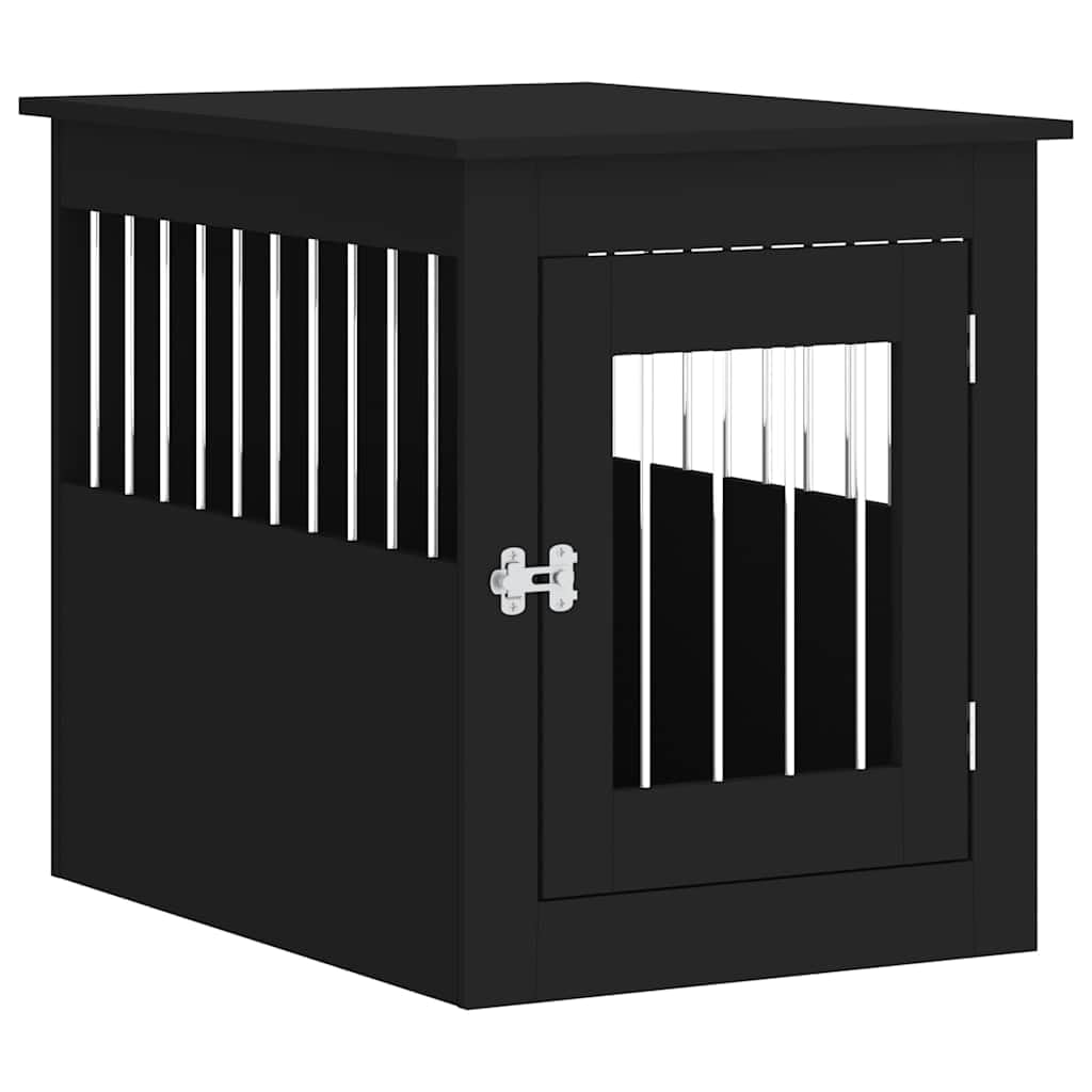 vidaXL Dog Crate Furniture, Doghouse with Fence, Dog Kennel with Lockable door, Dog Cage for Indoor Living Room, Black Engineered Wood — image 1