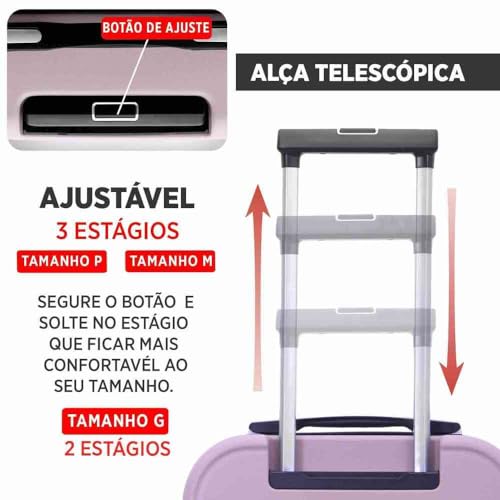 Mala de Viagem Médiaa de Despacho 23 kg Rígida ABS com 4 rodas duplas 360º e trava de segredo numéri