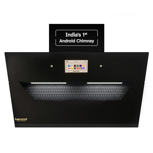 Image of Beyond Appliances Eris 90cm Auto Clean Slant Kitchen Chimney | 1500 CMH Suction | Filterless | Smart Touchscreen Display | Touch Control | Black | PAN INDIA SERVICE| BA-SL-ER-AD-90-CH-001