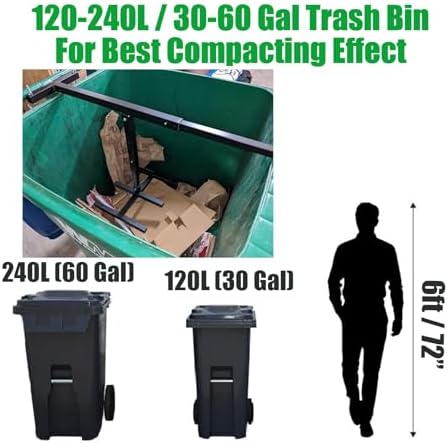 Manual Trash Compactor, Touchless Trash Can Compactor, Labor-Saving Leverage Push Down Handle & Flexible Joint for Kitchen Garden Office Restaurant Garbage Trash Bin 120L-240L / 30-60 Gallon - 4