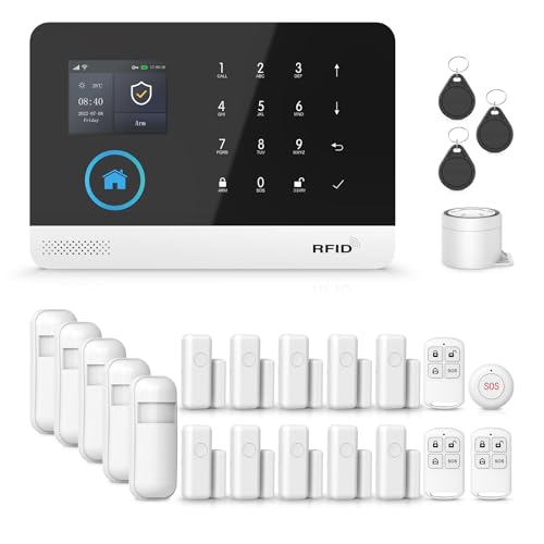 Wireless Home Security Aystem,24Pcs DIY Kit with Door/Window Sensors,Motion Sensors Detectors,SOS Button,Remote,APP Insta Alert Compatible with Alexa,for Smart Life or Tuya APP,NO Monthly Fees