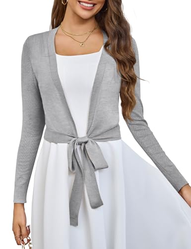 Image of VOIANLIMO Women's Cardigan Knit Sweaters Long Sleeve Cropped Tie Front Bolero Shrug for Dresses S-XL