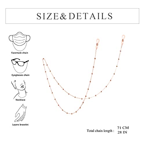 Aoboco Rose Gold Glasses Chain For Women Sterling Silver, Sunglass Holder Eye-Glasses Accessory Chains #TOP3