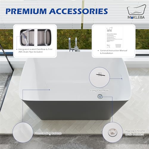 Image of 47 inch Lucite Acrylic Freestanding Bathtub,Square Shape Janpanese Soaking Tub,Toe-tap Chrome Right Drain, Slotted Overflow, cUPC Certified,Glossy 37Gray