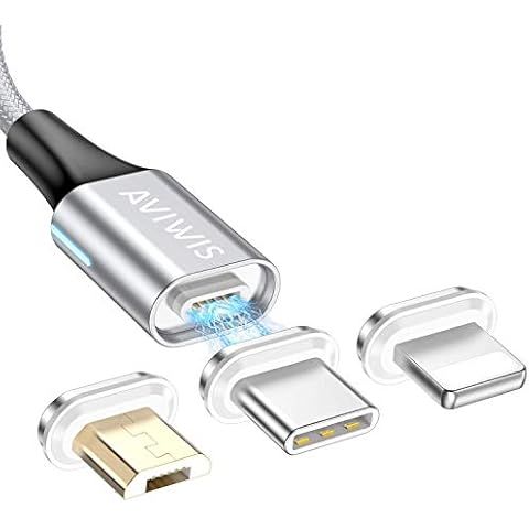 Magnetic Multi USB Cable, 3 in 1 Magnetic Fast Charging Cable and Sync Data Cable with iP Micro USB Type C Magnetic Adapter for Android Galaxy S9 S8 S7 S6 S5 A3 A5, Huawei, Honor, Oneplus Cover