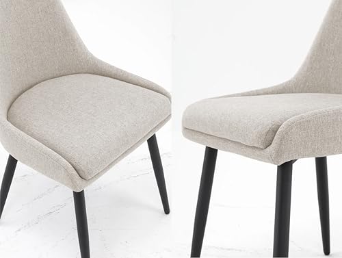 Image of Finch Fox Morris Glam Comfortable Fabric Upholstered Padded Living Room Side Dining Chair for Cafeteria Bedroom, Restaurents, Home, Office with Black Metal Legs in Cream Color