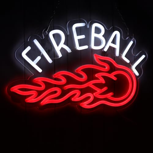 Image of AHlove Neon Sign, LED Neon Light Sign 17x10, USB Powered Decorative Bar Open Sign for Home Bar Store Party Decor,FIREBALL Whiskey Neon Lights for Man Cave