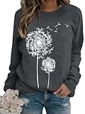 BANGELY Womens Dandelion Sweatshirt Hope Love Floral Graphic Shirt Casual Crewneck Tee Loose Long Sleeve Pullover Tops Grey