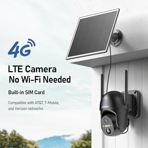 Image of SEHMUA 4G LTE Cellular Solar Security Camera Wireless Outdoor, No Wi-Fi Solar Powered Camera, 360 Live View, 2K Color Night Vision, PIR Motion Sensor, Two-Way Talk, Built-in SIM Card