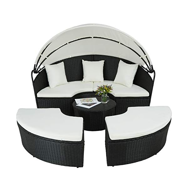 TecTake 800718 Rattan Sun Island, Collapsible Sun Shade, Versatile, UV-Resistant, incl.Cushions - Image 4