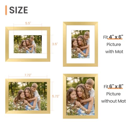Image of upsimples 6x8 Picture Frame, Display Pictures 3.5x5.5 with Mat or 6x8 Without Mat, Wall Hanging Photo Frame, Gold, 1 Pack