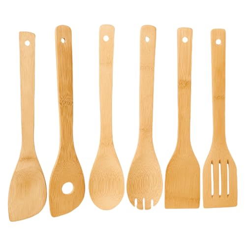Miniatura 7 de Juego De 6 Cucharas De Bambú Antiadherentes Para Cocinar, Con Mango Largo