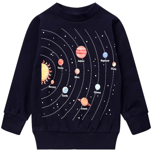 Image of Popshion Toddler Boys Sweatshirts Dinosaur Long Sleeve Pullover Crewneck Shirts Cartoon Tee Sport Tops for Kids 1-8T