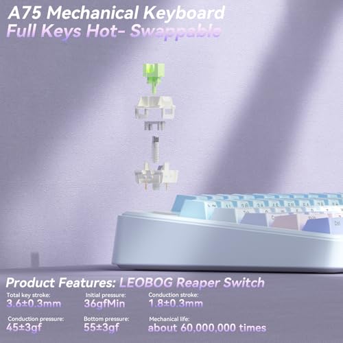 Image of SOLAKAKA A75 Wireless Mechanical Keyboard, Hot Swappable Gaming Keyboard with RGB Backlit, Multifunction Knob, Gasket Mounted Creamy Keyboard, BT5.0 /2.4GHz /USB-C, 75% Compact Layout for Win /Mac /PC