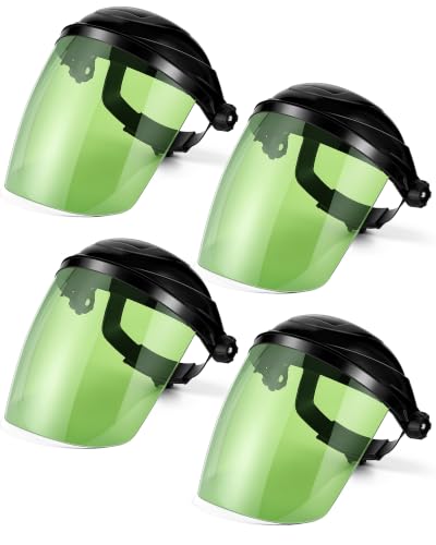 Image of Tellegloww 4 Pack Face Shield for Grinding, Impact Resistant Full Face | For Cutting and Woodworking, Chemical Splash Guard, Adjustable Headband, Reusable Clear Visor, Work Safety Protection