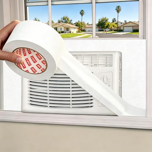 SWRT White Window Weather Sealing Tape 2 in X 90 FT Summer Window Insulation Air Conditioner and AC Seal Self Adhesive Residue Free Blocks Hot Air Dust and Insects for Doors and Windows