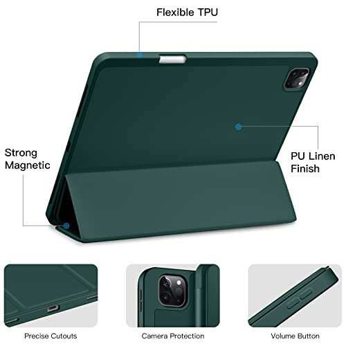 Akkerds Compatible With Ipad Pro 12.9 Case 6Th/5Th/4Th/3Rd Generation With Pencil Holder, Trifold Stand Cover With Tpu Back For Ipad 12.9 Pro Case 2022/2021/2020/2018, Auto Wake/Sleep, Mallard Green #TOP3