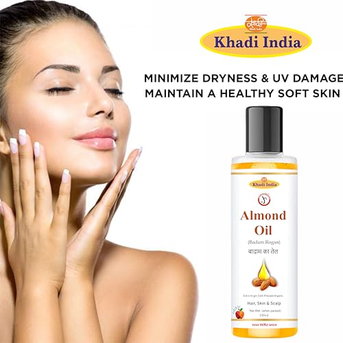Image of Swadeshi Khadi Herbals Pure Cold Pressed Sweet Almond Oil for Hair Growth and Glowing Skin & Face - 100ml