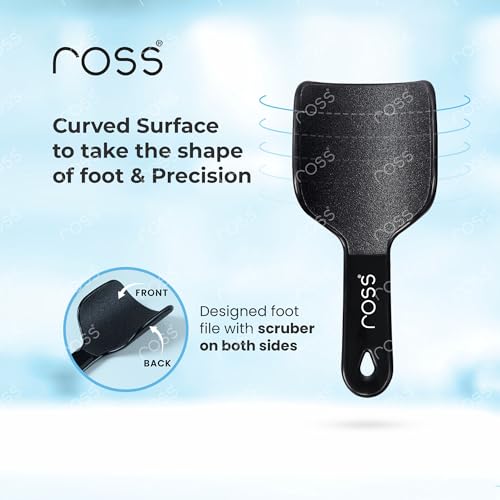Image of Ross Curved Foot File Scrubber - Wide Surface Callus Remover for Cracked Heels & Dead Skin | Pedicure Tool with Anti-Slip Handle & Hanging Loop | Professional Foot Care for Smooth Feet (Black)