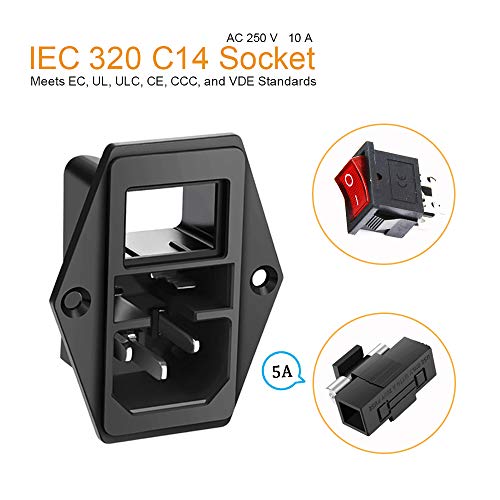 Module Plug,10A Fuse Switch Male Power Socket,Adapter Power Connector,3 Pins Inlet Power Socket,Black,Red Button,Ac 250V 10A Iec 320 C14 3 Pieces #TOP3