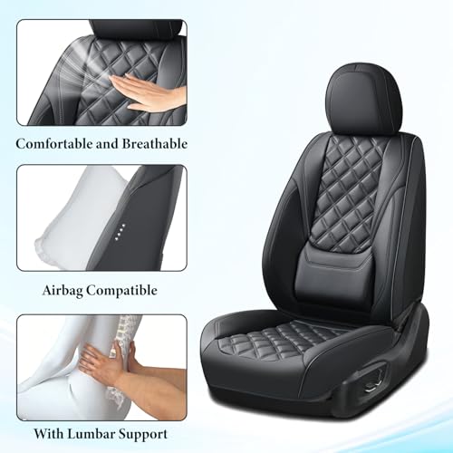 Image of Car Seat Covers, Luxury Leather Seat Cover for Cars, Front Seat Covers, Car Seats Protector Waterproof, Faux Leather Car Seat Cushions, Universal Automotive Seat Covers for Most Cars SUV Trucks Black