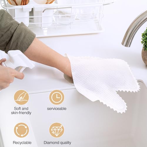 Image of 80Pieces White Microfiber Dusting Gloves Dust Wipes, Feather Dusters, Grabs and Locks in Dust Cleaning Gloves for Cleaning Shoe Bag Glasses Car Electronic Device