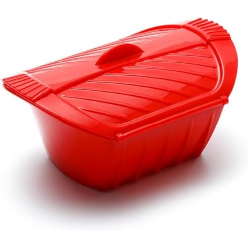 Qfmrシリコンスチーマー シリコンスチーマー 電子レンジ スチームボックス 電子レンジ調理用蒸し器 シリコン製 耐熱 キッチン用品 シリコン製蒸し魚ボウル シリコン製蒸し器 電子レンジ用シリコン製蒸しボックス 蓋付き (M,レッド)