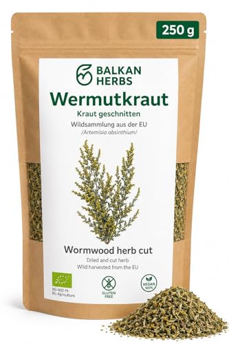 BIO Wermutkraut 250 g. Wermuttee getrocknet und geschnitten (Artemisia absinthium) Wermutkraut-Tee von Balkan Herbs (250 g. (1-er Pack))