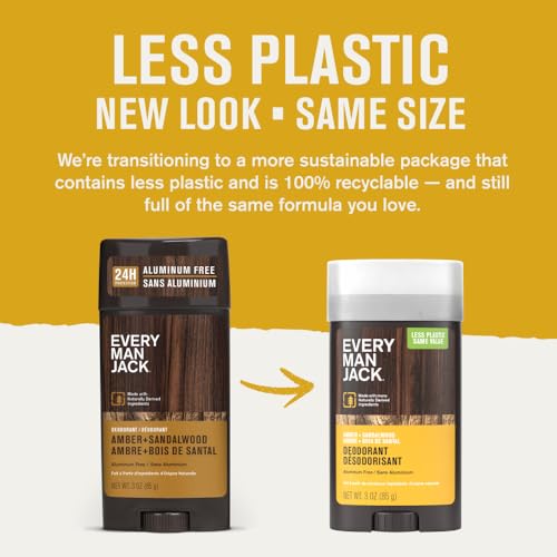 every man jack amber  sandalwood mens deodorant - stay fresh with aluminum free deodorant for all skin types - odor crushing long lasting with naturally derived ingredients - 3oz 2 pack