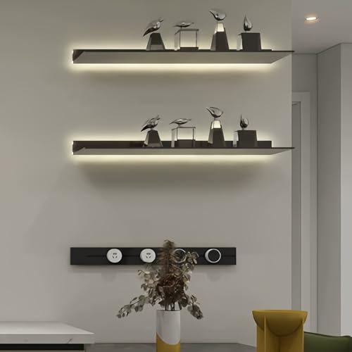 Genérico Estantería Colgante de Pared, estantería metálica iluminada de Pared, estantes flotantes Multicapa de Pared, estantes flotantes LED de Pared - Estantes iluminados de aleación de Aluminio par