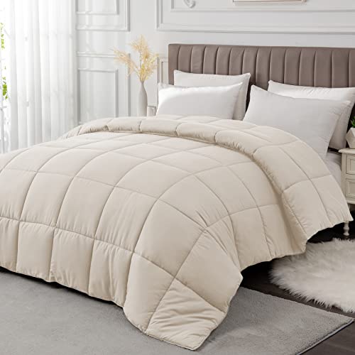 MATBEBY Queen Comforter Duvet Insert - All Season Beige Comforters Queen Size - Quilted Down Alternative Bedding Comforter with Corner Tabs - Winter Summer Fluffy Soft - Machine Washable