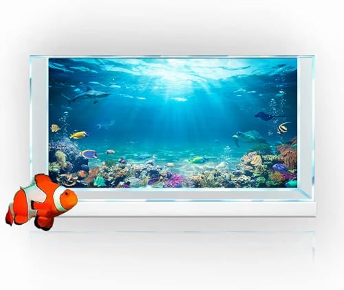 Image of 24X12IN Aquarium Under The Sea Coral Reef Scenery Backdrop Terrarium Underwater Marine Organism Fish Tank Background With 10EVA Double-Sided Tape, Blue02