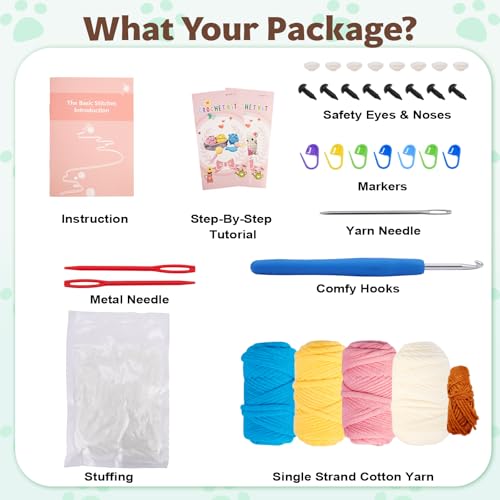 Image of Crochet Kit for Beginners - Learn to Crochet 4 Adorable Cat Amigurumi with Step-by-Step Video Tutorial and Easy Peasy Yarn, Complete Starter Kit for Adults Kids, DIY Craft Gift for Birthday Christmas