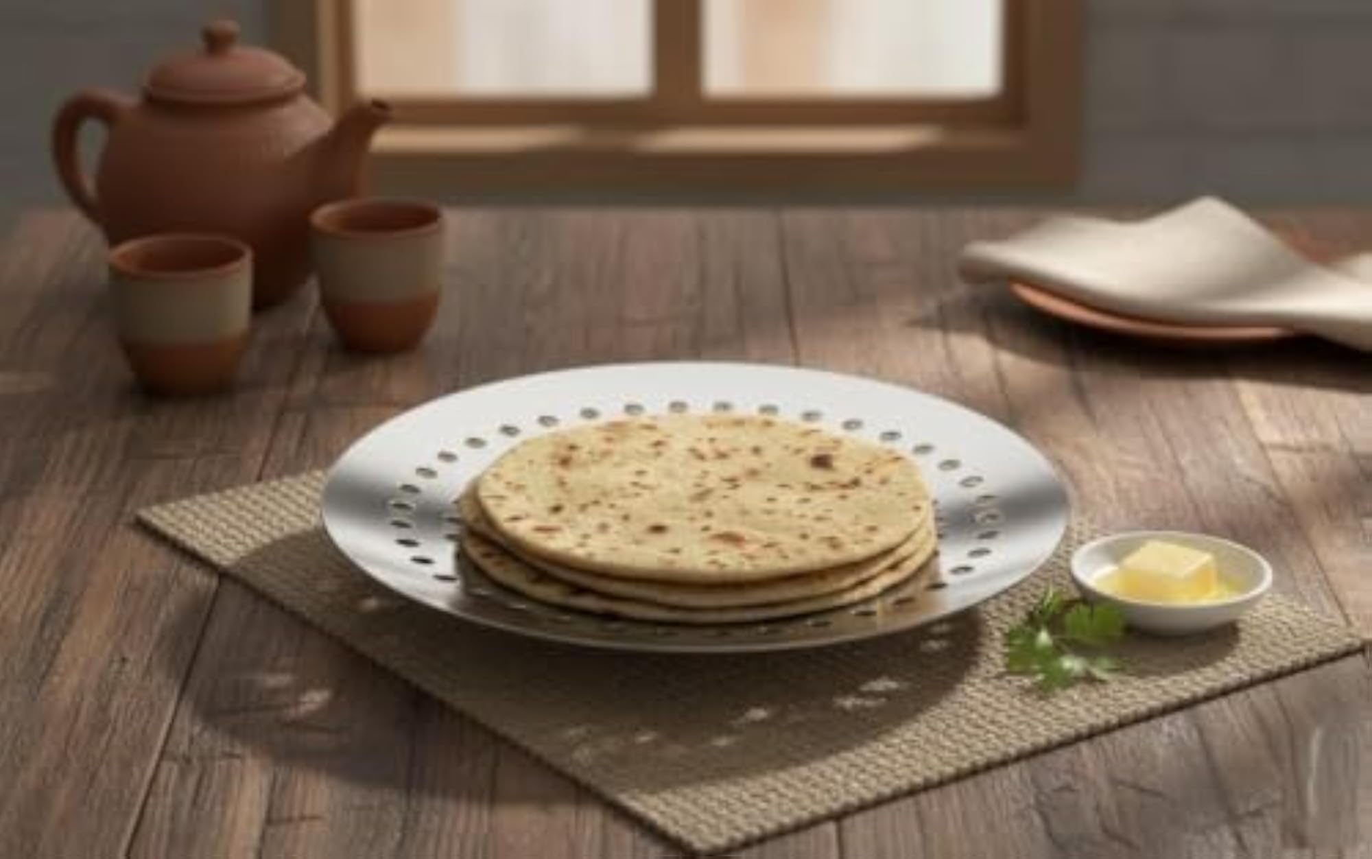 Stainless Steel Chapati Basket Round Roti Serving Plate with Ventilation