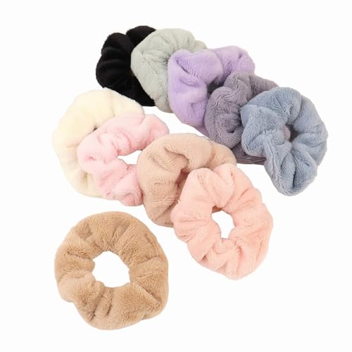 Image of 5 Pcs Large Microfiber Hair Scrunchies, Soft Towel Drying Hair Bands, Thick Fuzzy Ponytail Holders for Women and Girls, Hair Accessories for Wet Hair, Daily Use and Gifting