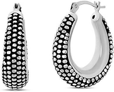 WILLOWBIRD Oxidized Sterling Silver Beaded Texture Oval Black Hoop Earrings for Women