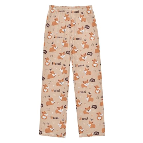 I Love Corgi Boys Long Pants Soft Trousers Elastic Waist Kids Lounge Bottoms with Pockets S-XL