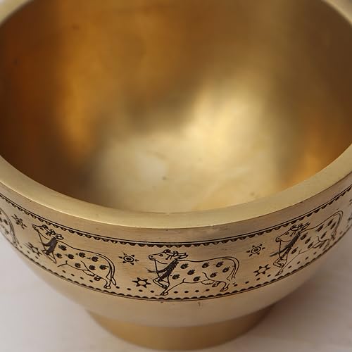 Pure Source India Antique Brass Mortar and Pestle, 4 inch Ancient Brushed Cow...