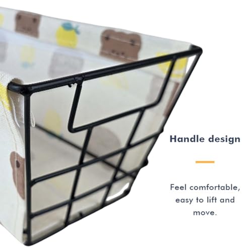 Image of Go Hooked Metal Storage Basket with Removable Fabric Liner | Cute Bread & Bear Print Multipurpose Organizer for Home, Bathroom, Kids Room & Desk | Decorative Wire Basket for Fruits, Toys, Snacks