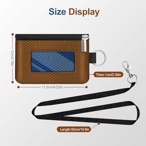 Image of Minimalist RFID Blocking Small Wallet with ID Window,WaterResistant Zip Id Case Wallet with Lanyard Keychain for Cards,Cash,Travel,Women,Men (Brown /Electric Blue)