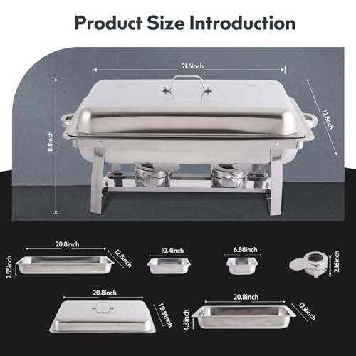 Qmeeki GYLYYJ-16 4 Pack 8Qt Chafing Dish Buffet Set With 2 Full Size, 2 Half Size, 3 1/3 Size Food Pans, Stainless Steel Buffet Chafers Catering Food Warmers thumb #3