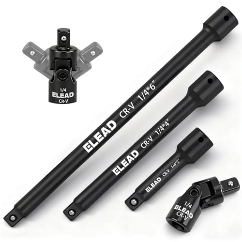 4-Piece 1/4" Drive Socket Extension Bar Set, 2, 4, 6 inch Professional Extension Set, 1/4 Inch Drive Universal Joint Socket, Premium Cr-V Steel Sockets Wrench Extender