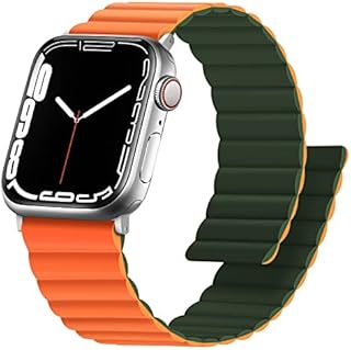 Anlinser Magnetic Straps Compatible with Apple Watch Strap 45mm 44mm 42mm 41mm 40mm 38mm, Double Side Reversible Replacement Band for iWatch Series 8/7/6/5/4/3/2/1/SE (45mm/44mm/42mm, Black/Gray)