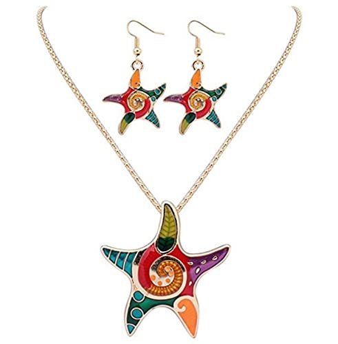 Efillooc Enamel Multicolour StarFish Pendant Necklace Earring Set of 3 Pcs for women (B07R8PMP53) Amazon Price History, Amazon Price Tracker