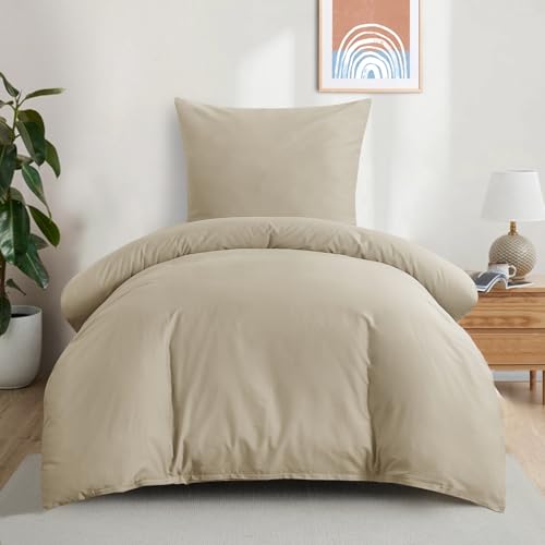 Aisbo Bettwäsche 140x200 Baumwolle Khaki- Bettwäsche-Sets Bettbezug 140x200 mit Kissenbezug 80x80 cm, Baumwollbettwäsche Set… – Ansicht 2